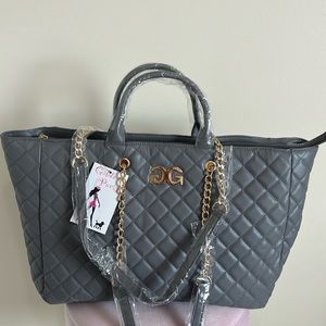 NWT, Gilda Paris Large Quilted Tote, Gray